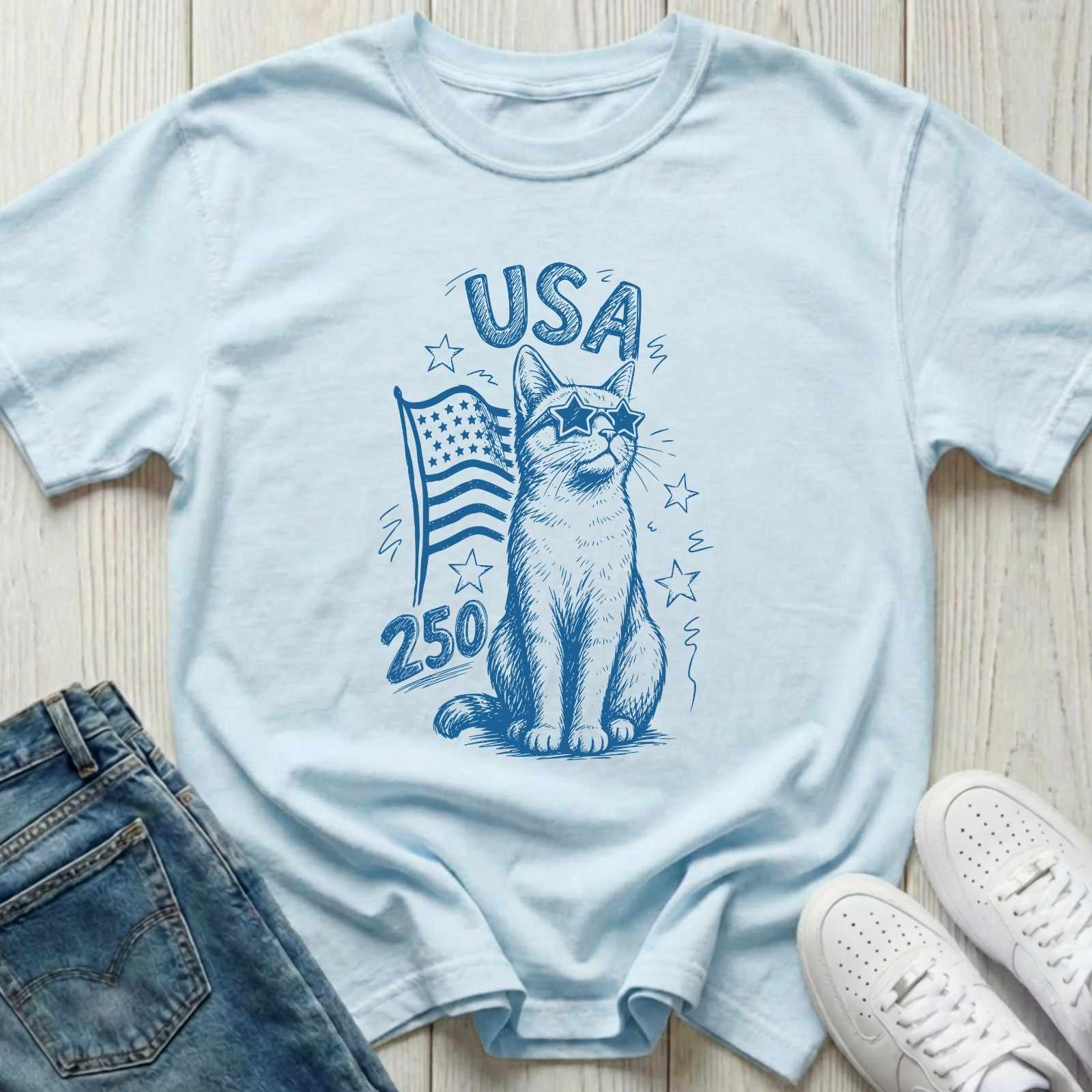 USA 250 Patriotic Cat T-shirt