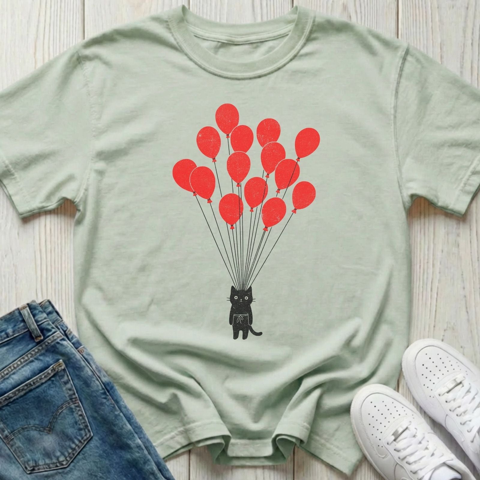 Black Cat with Balloons T-shirt