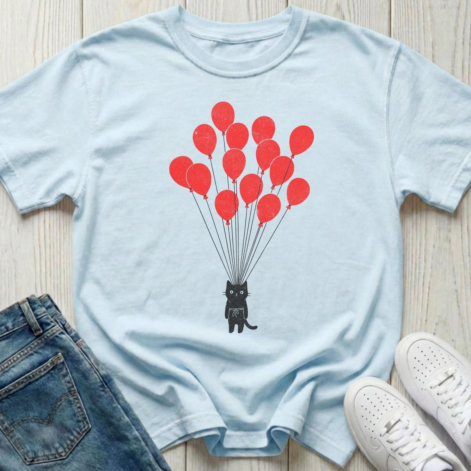 Black Cat with Balloons T-shirt