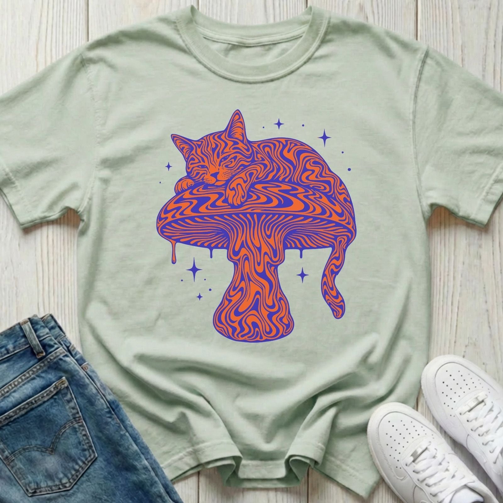 Cat on Mushroom T-shirt
