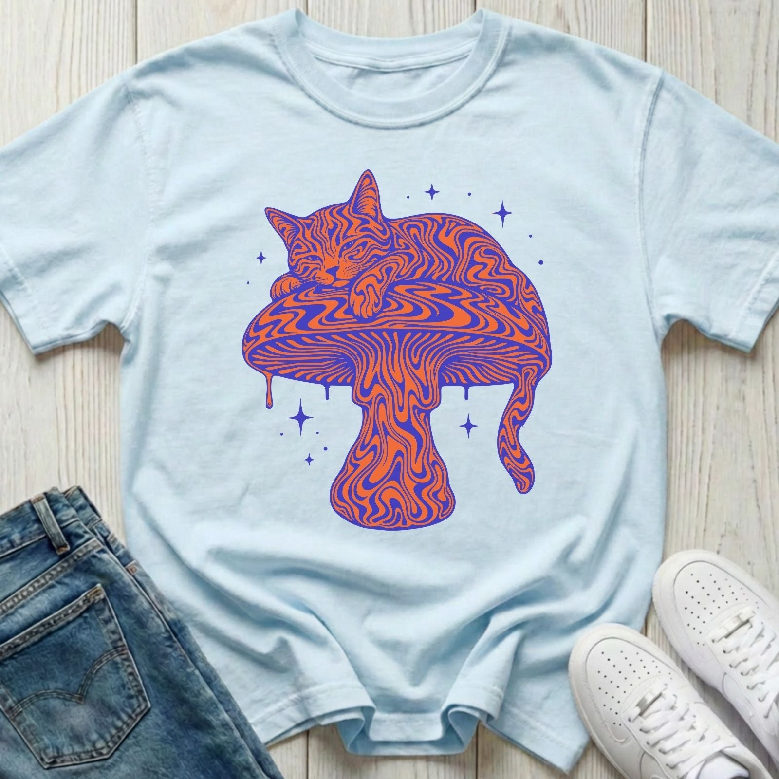 Cat on Mushroom T-shirt