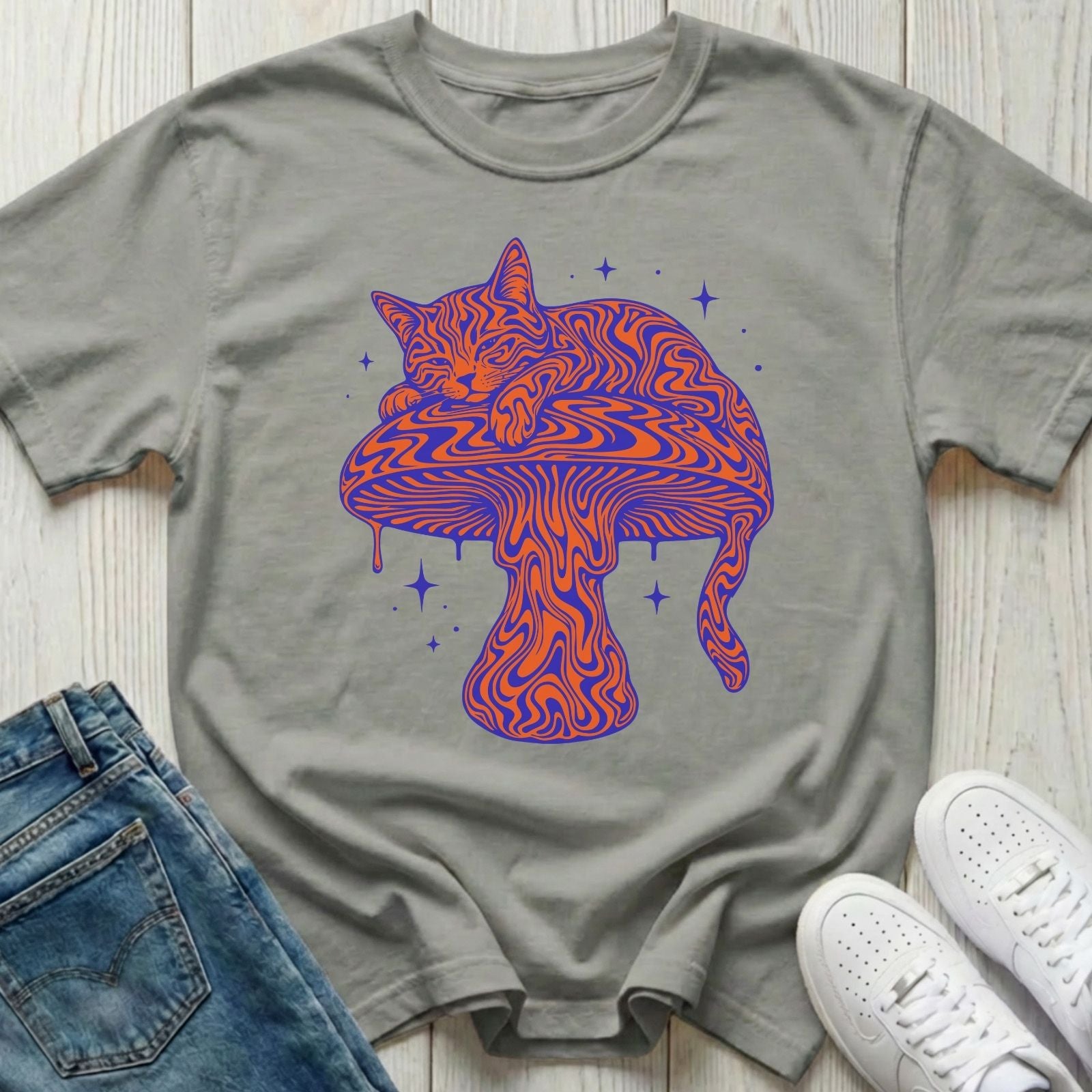 Cat on Mushroom T-shirt