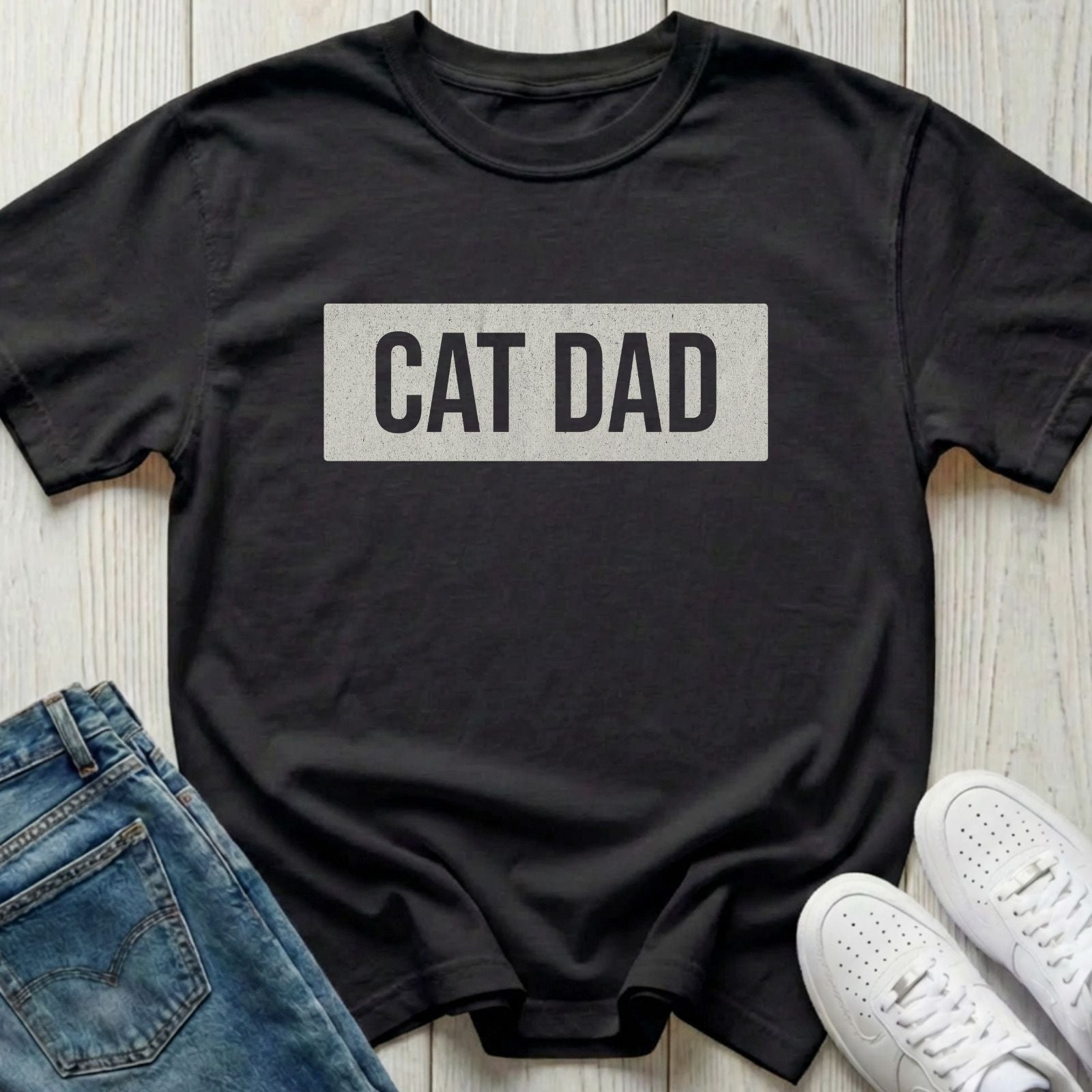 cat dad tee black