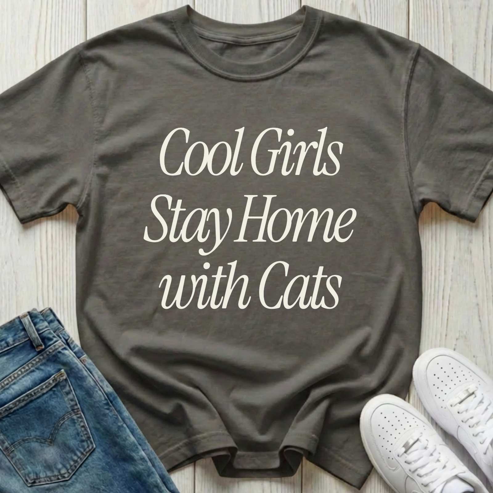 Cool Girls Stay Home with Cats T-shirt