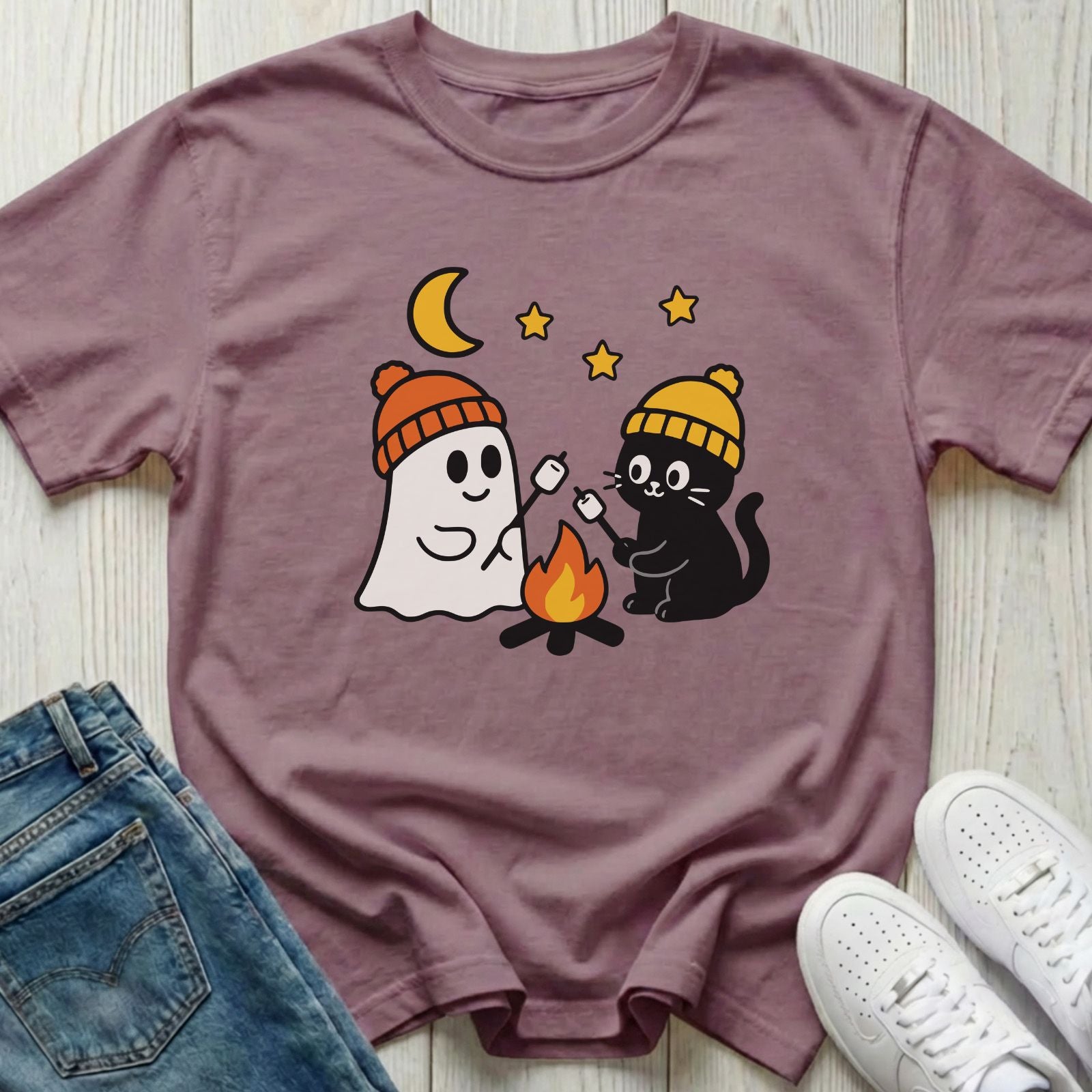 Ghost and Kitty Campfire T-shirt