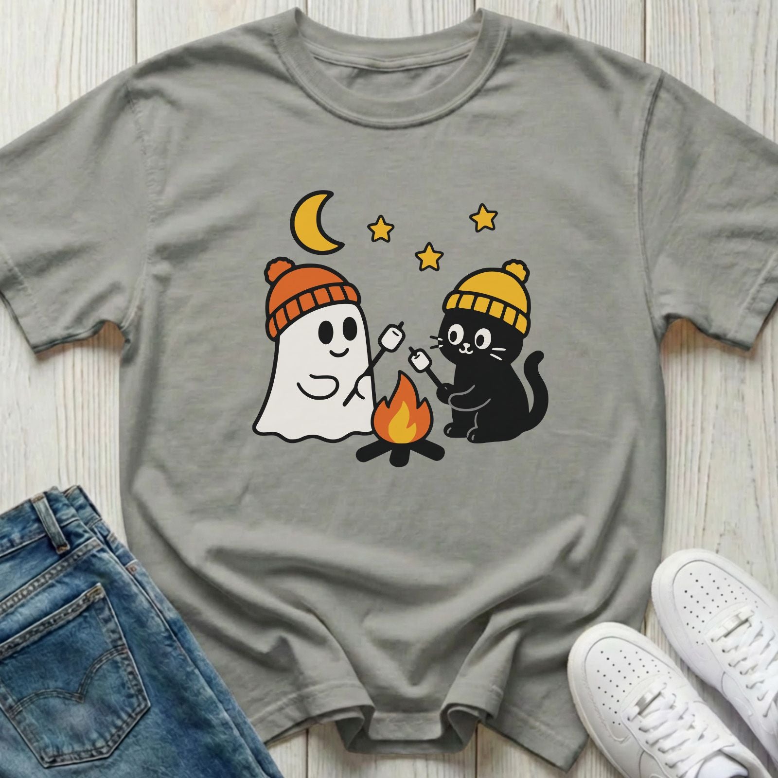 Ghost and Kitty Campfire T-shirt