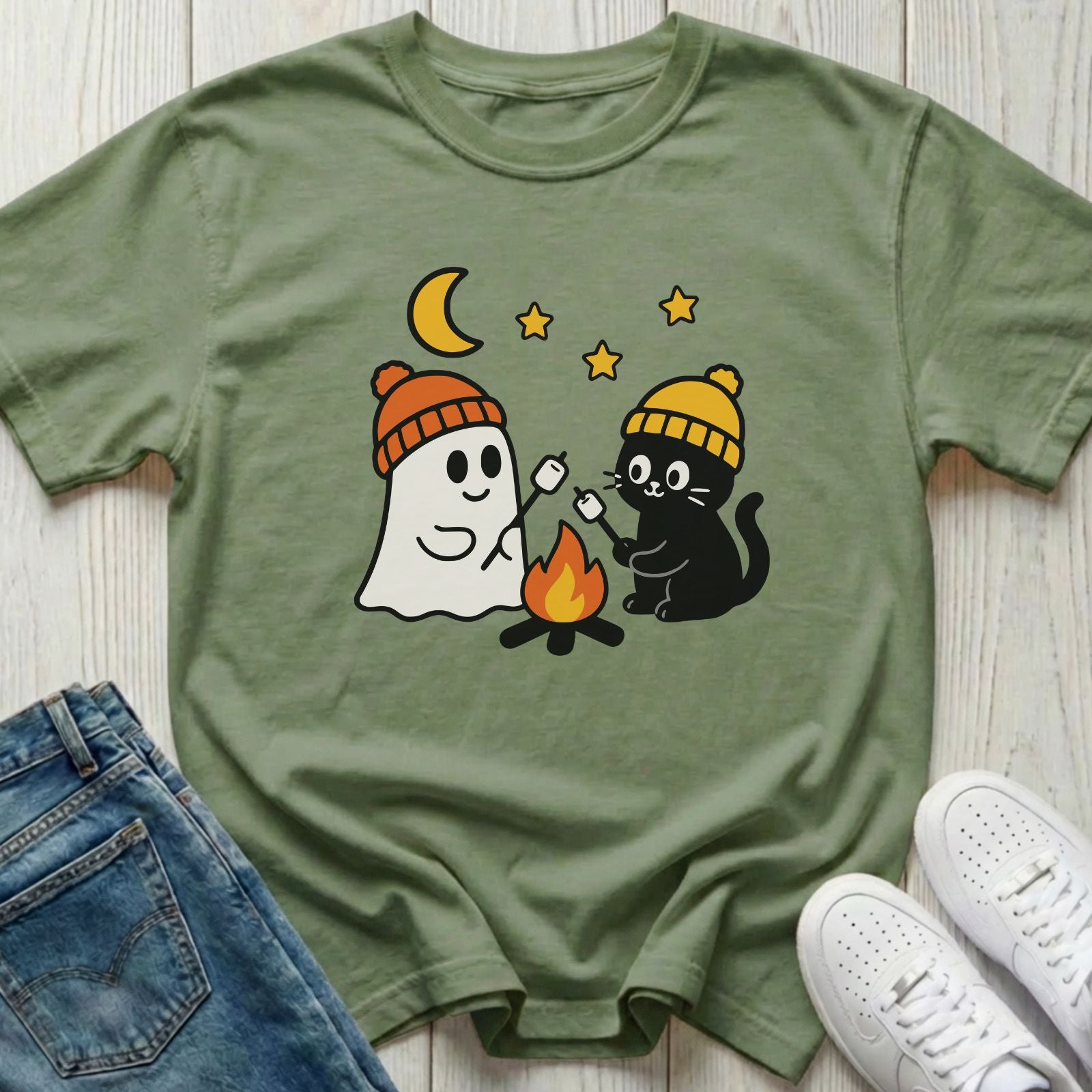 Ghost and Kitty Campfire T-shirt