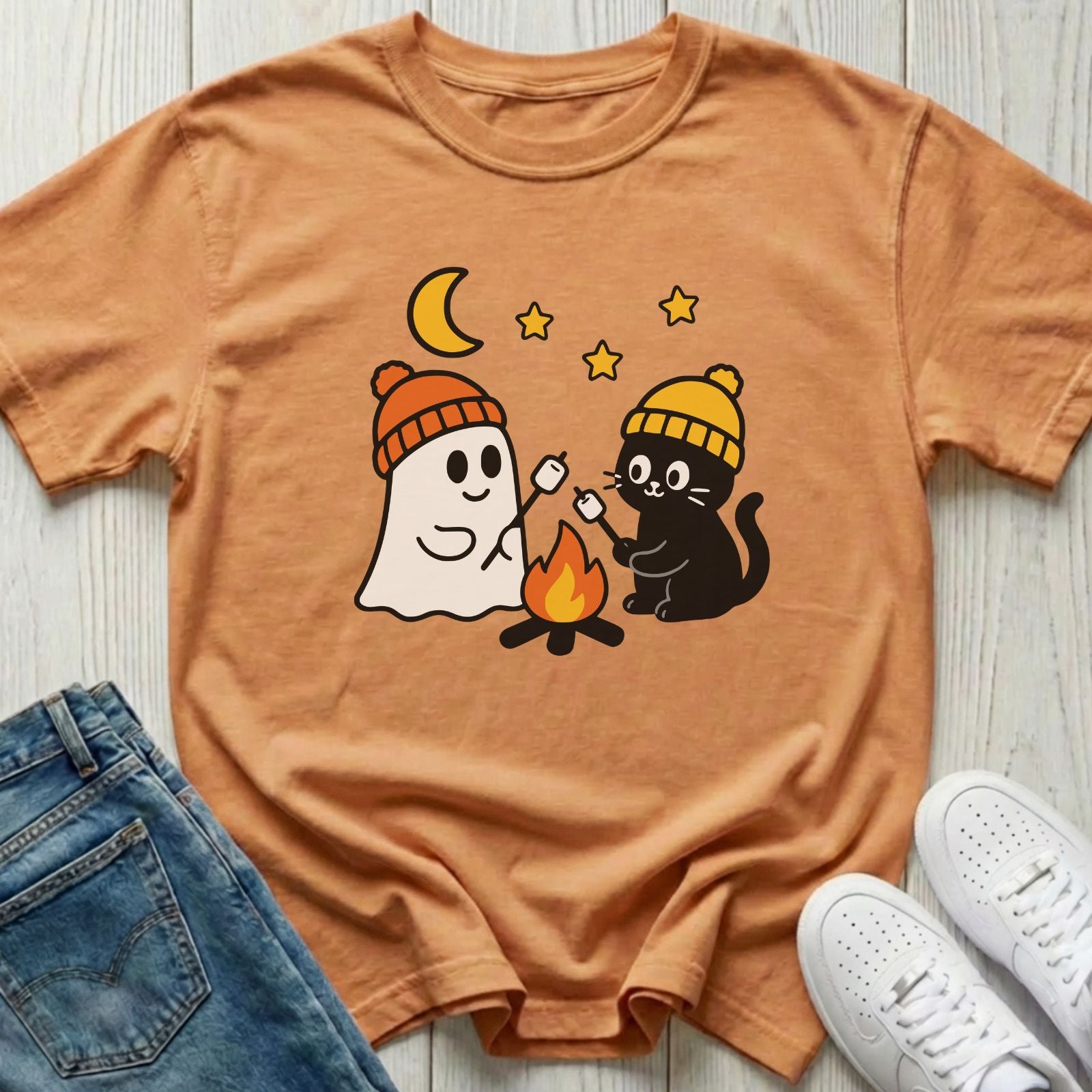 Ghost and Kitty Campfire T-shirt