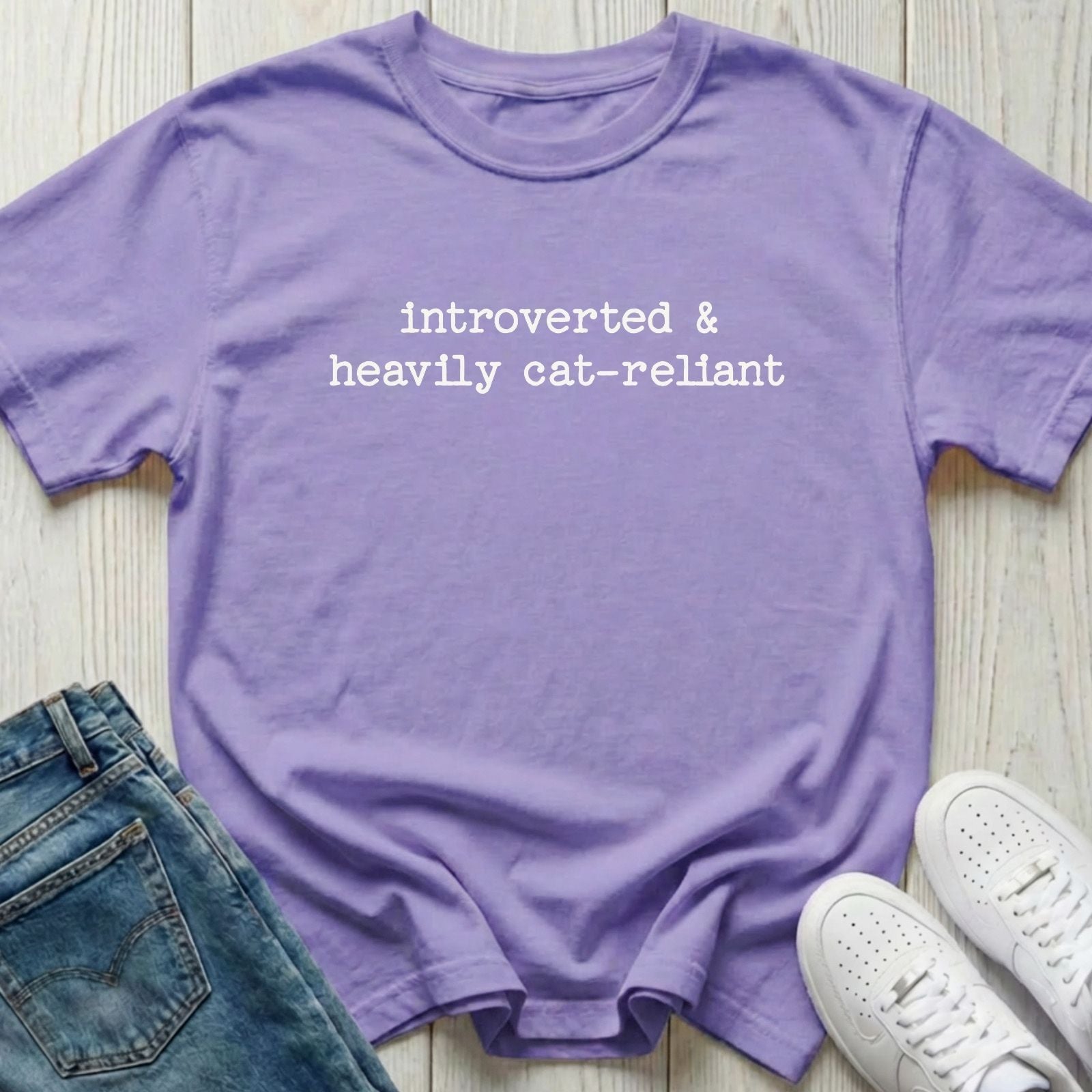 Introverted & Heavily Cat-reliant T-shirt