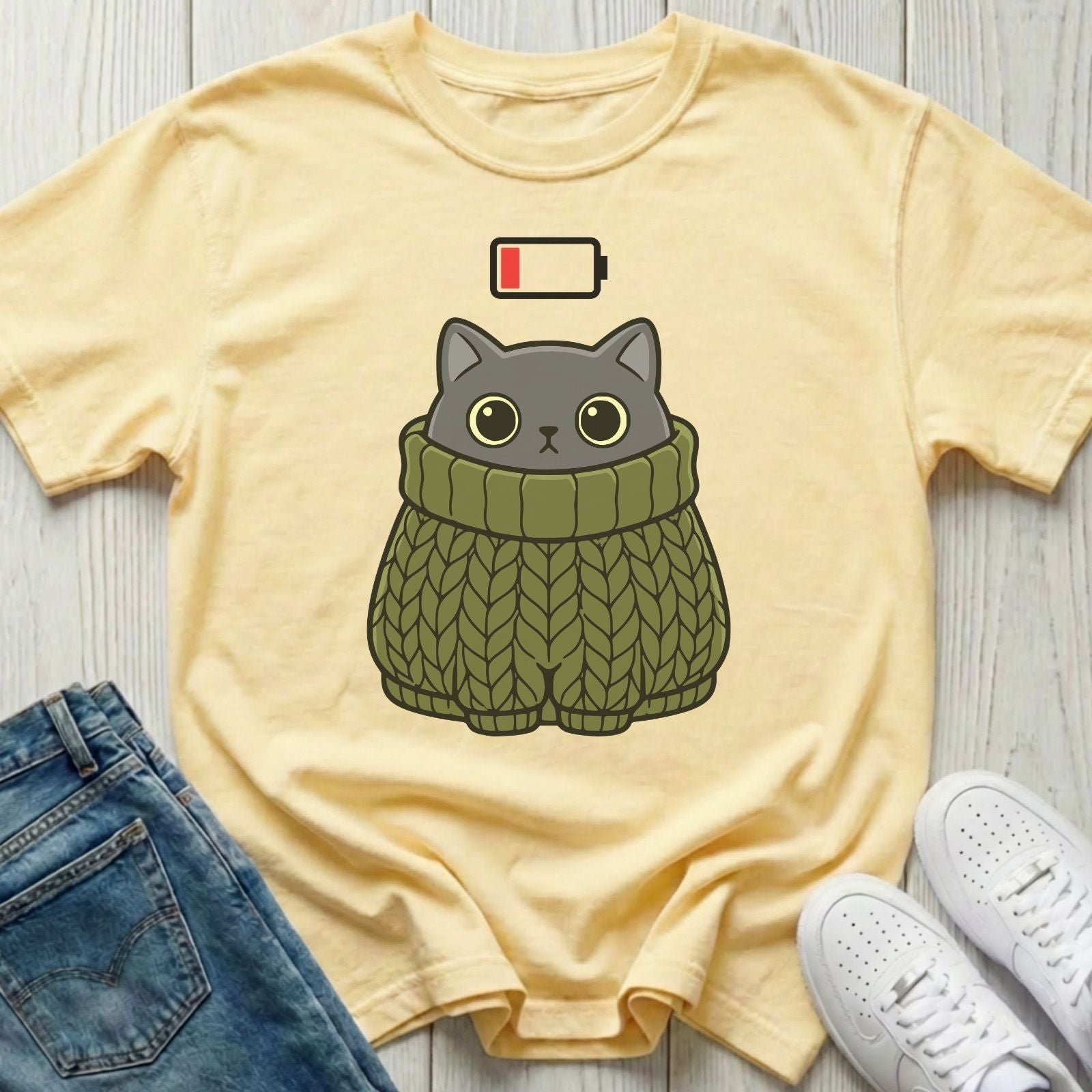 Low Battery Cat T-shirt