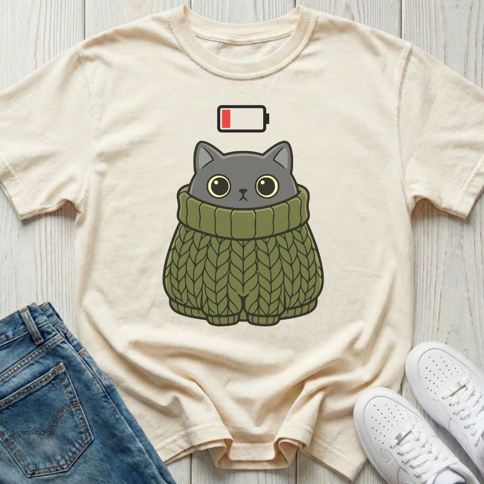 Low Battery Cat T-shirt