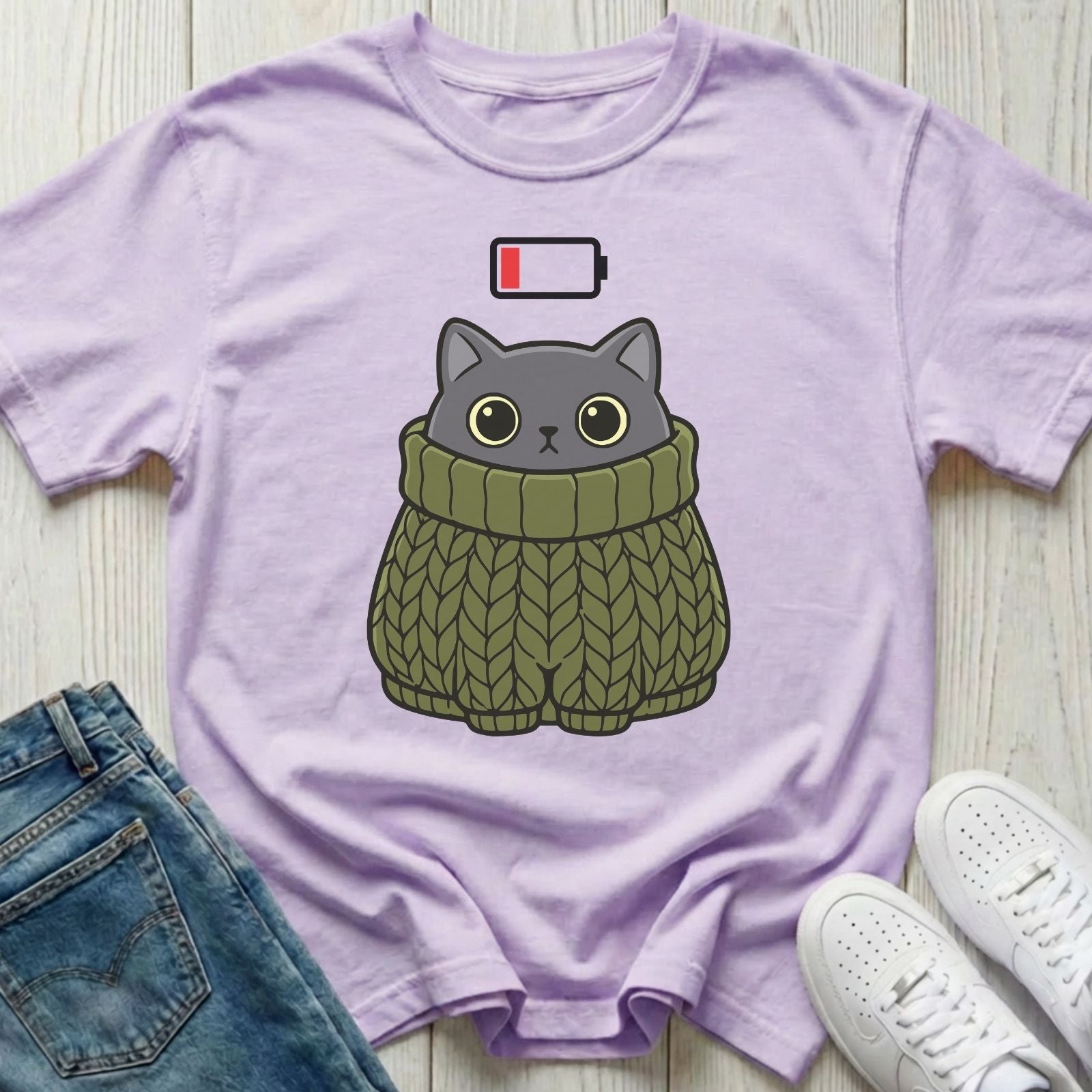 Low Battery Cat T-shirt