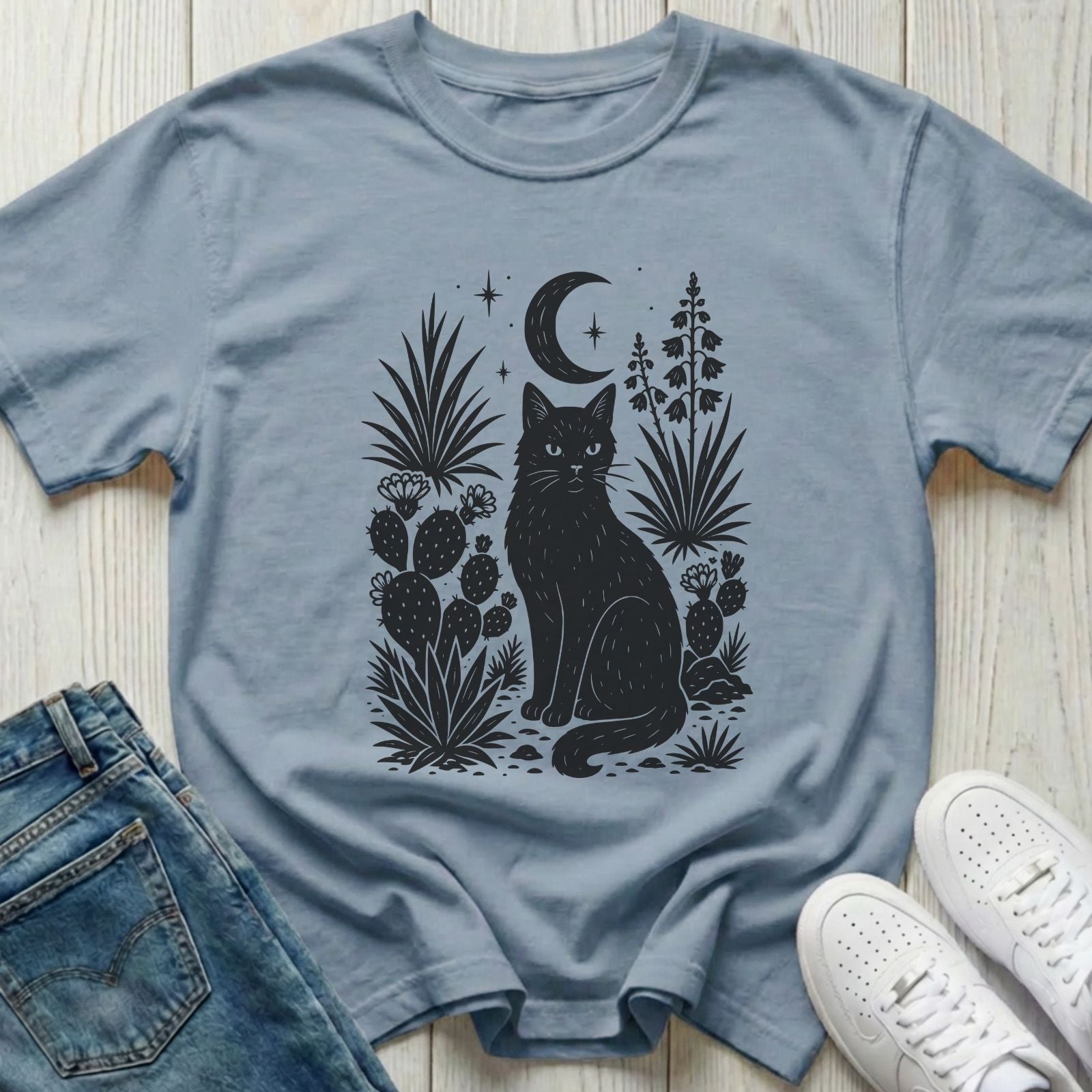 Night Desert Witchy Cat T-shirt
