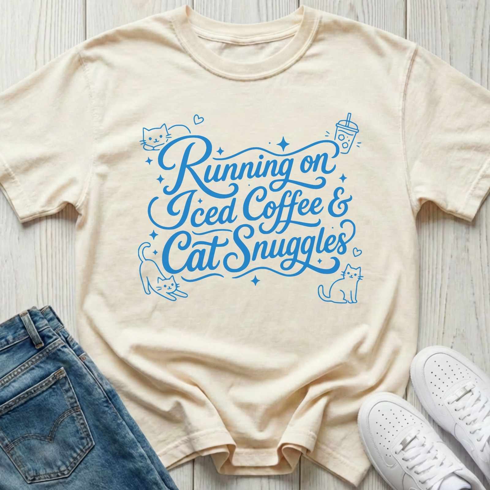 Running on Iced Coffee & Cat Snuggles T-shirt