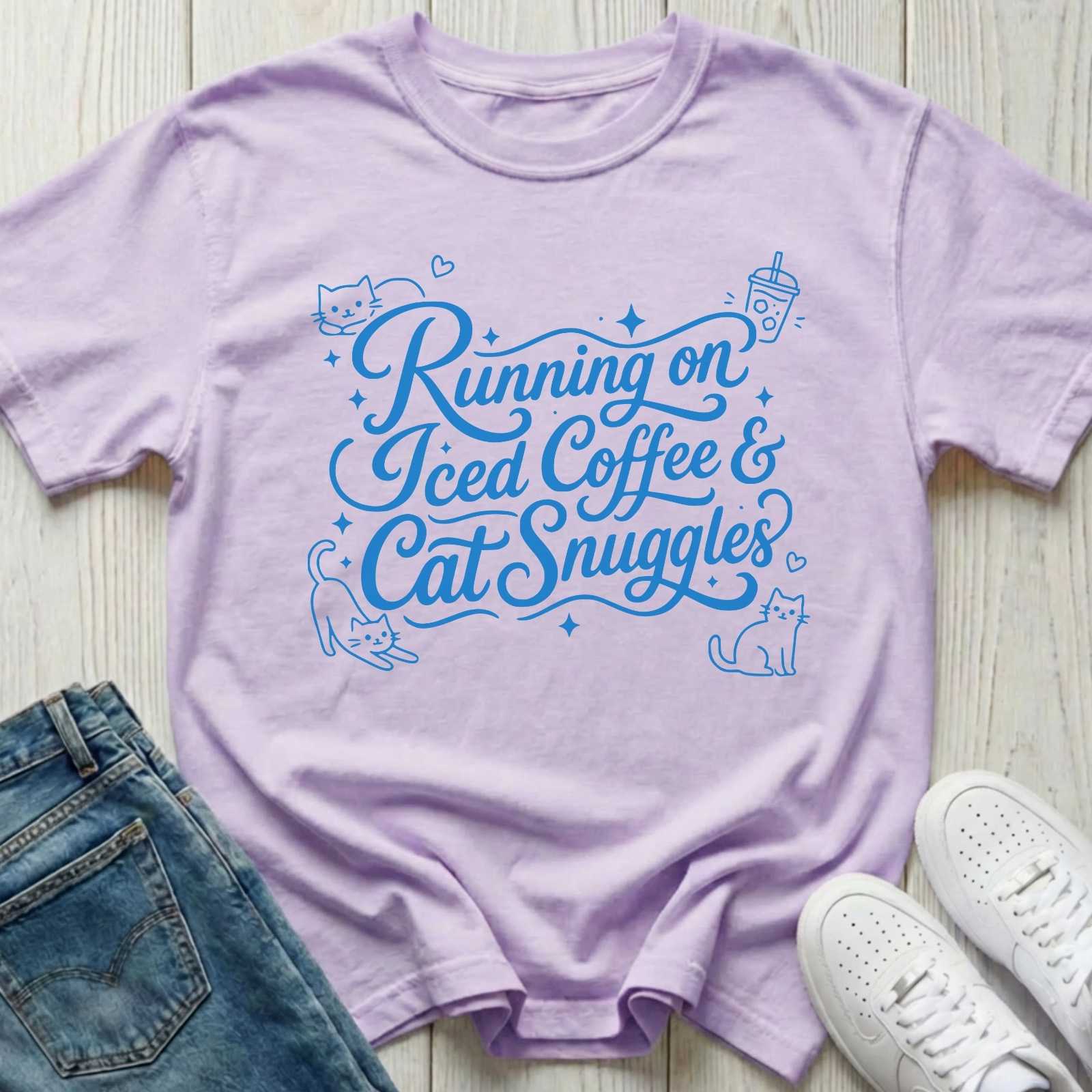 Running on Iced Coffee & Cat Snuggles T-shirt