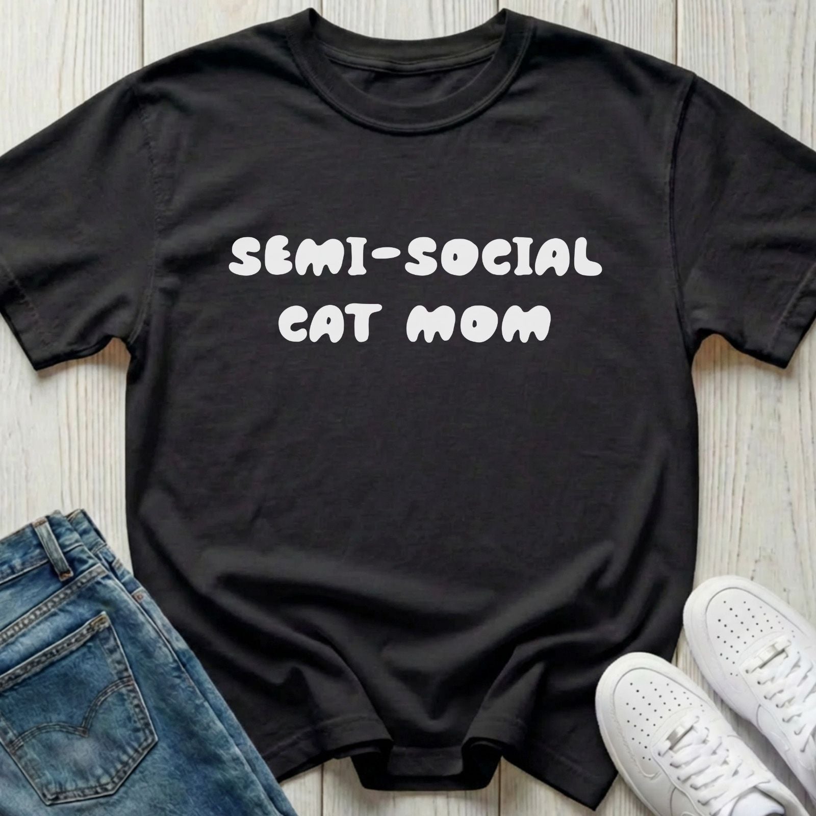 Semi-social Cat Mom T-shirt