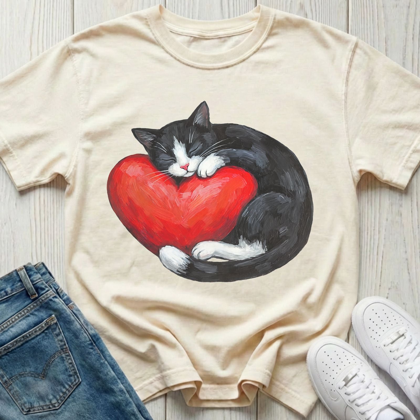 Sleeping Tuxedo Cat T-shirt