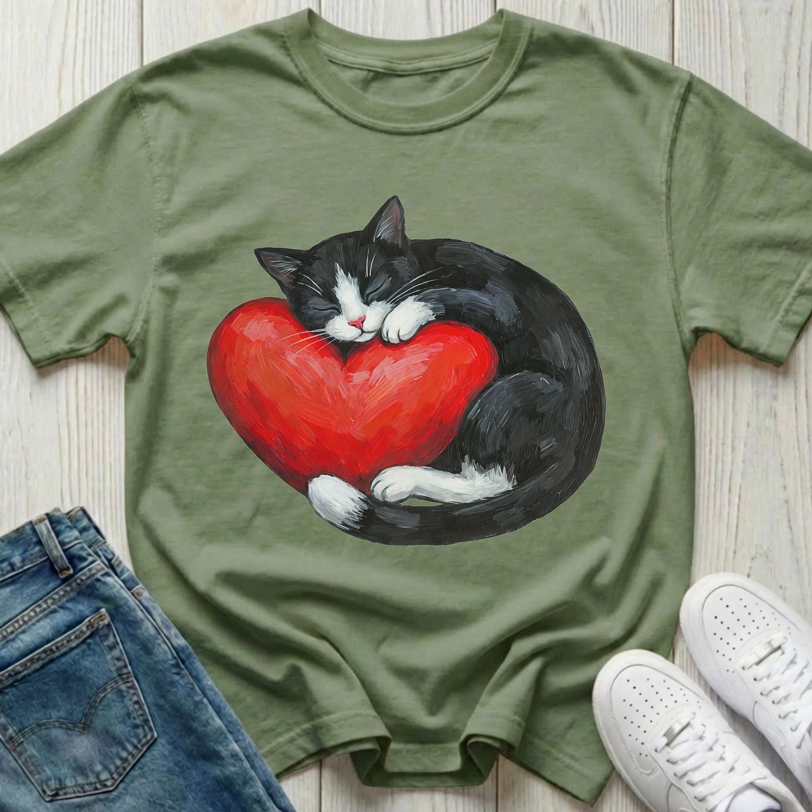 Sleeping Tuxedo Cat T-shirt