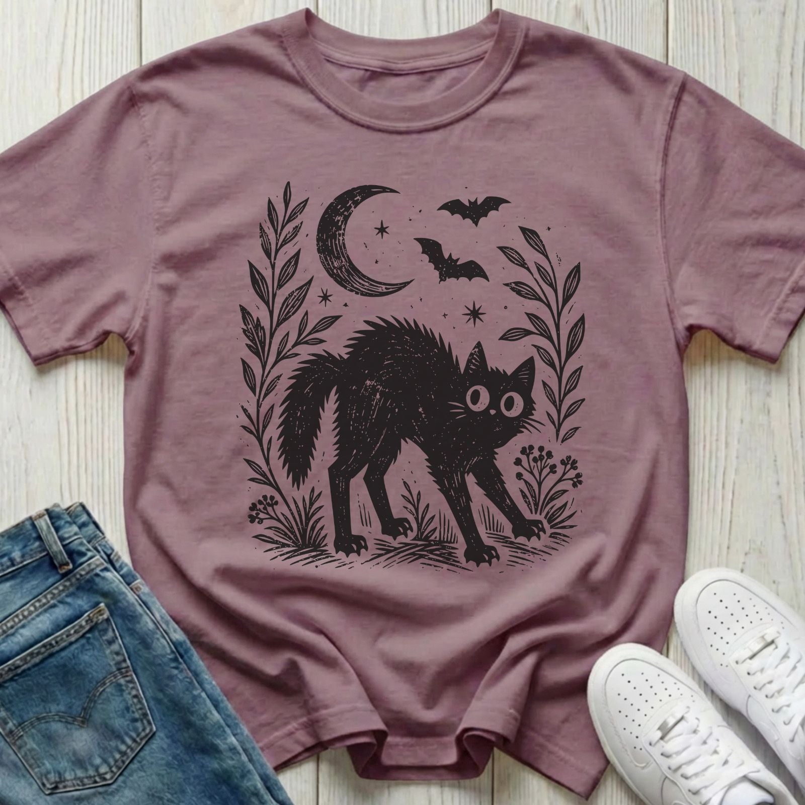 Spooked Black Cat Halloween T-shirt