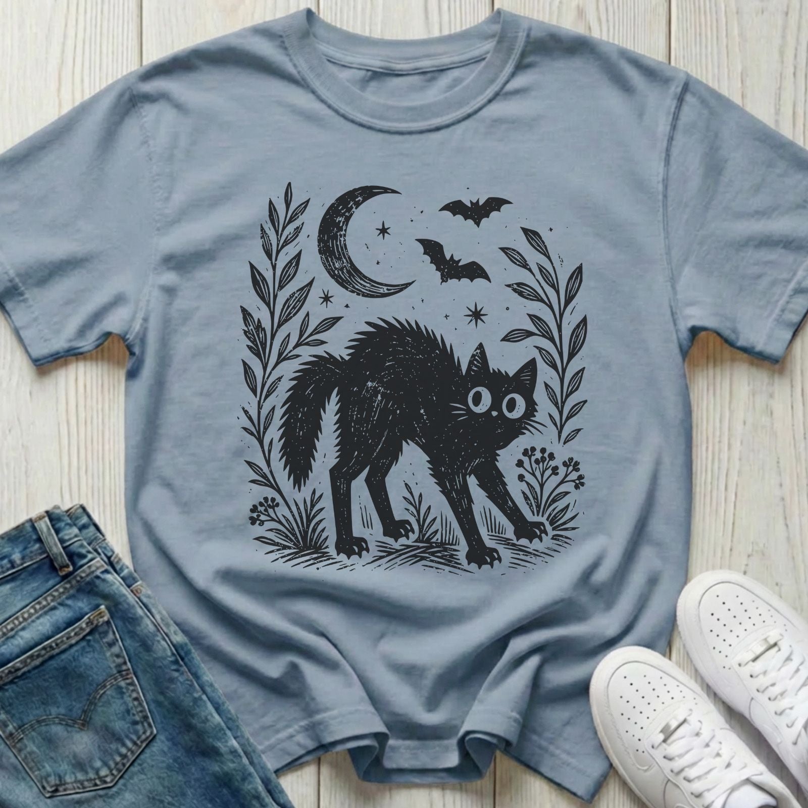 Spooked Black Cat Halloween T-shirt