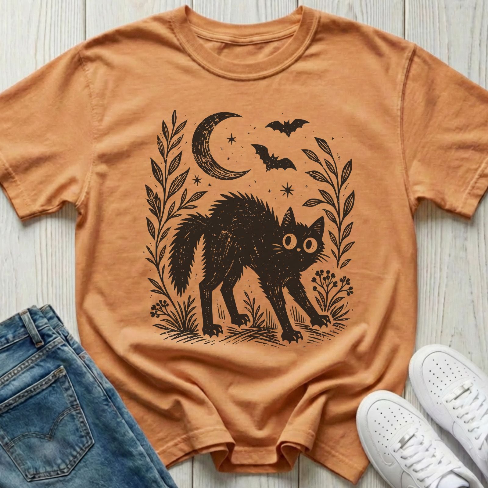 Spooked Black Cat Halloween T-shirt