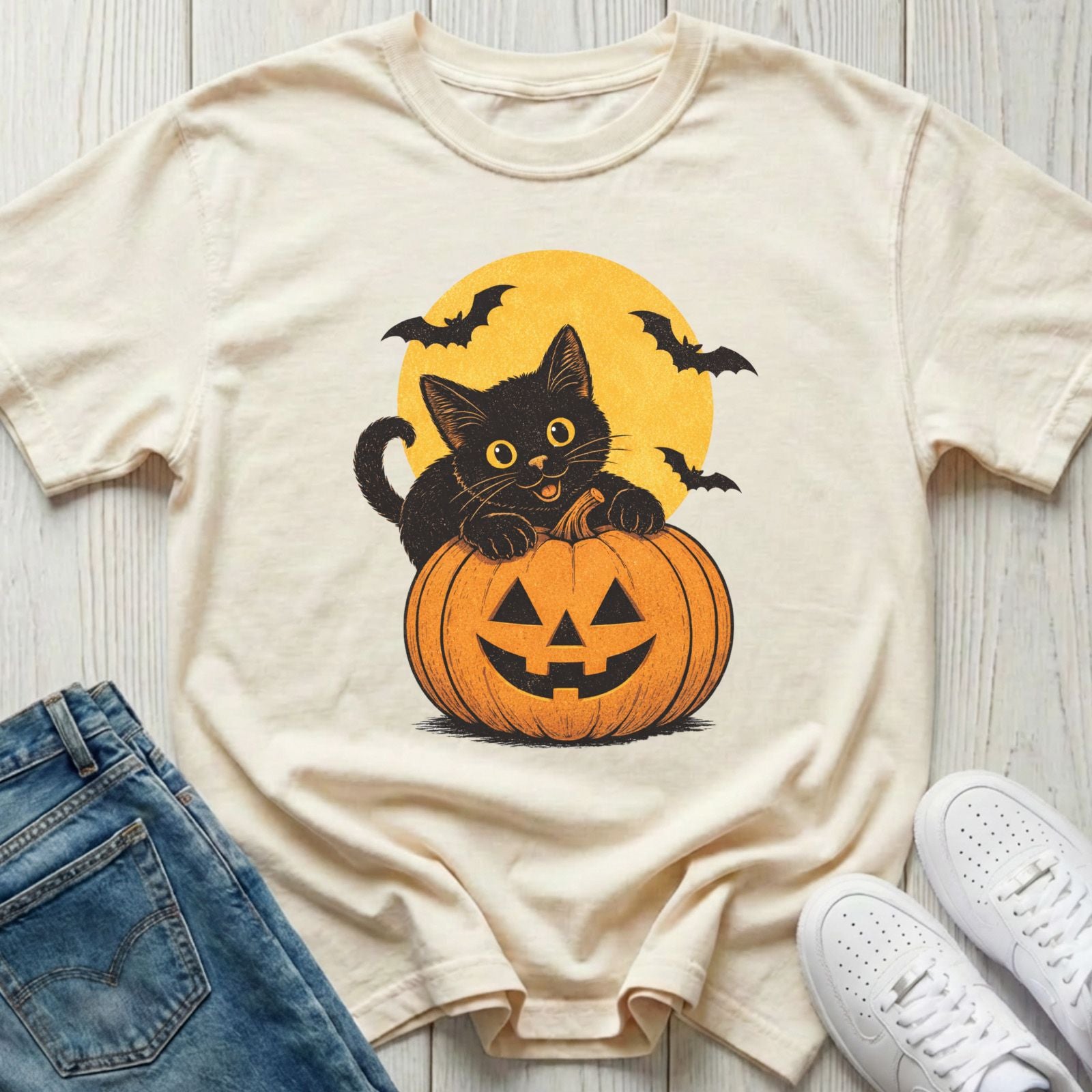 Vintage Black Cat Halloween T-shirt