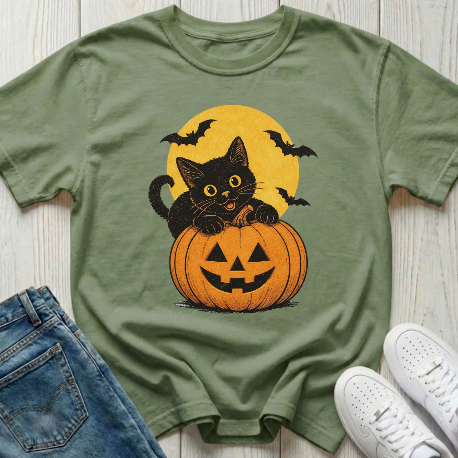 Vintage Black Cat Halloween T-shirt